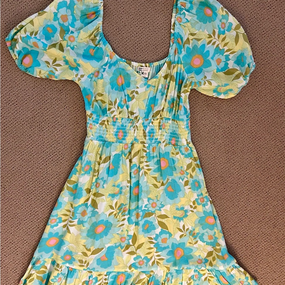 Floral Bilabong Dress in Blue and Green, M